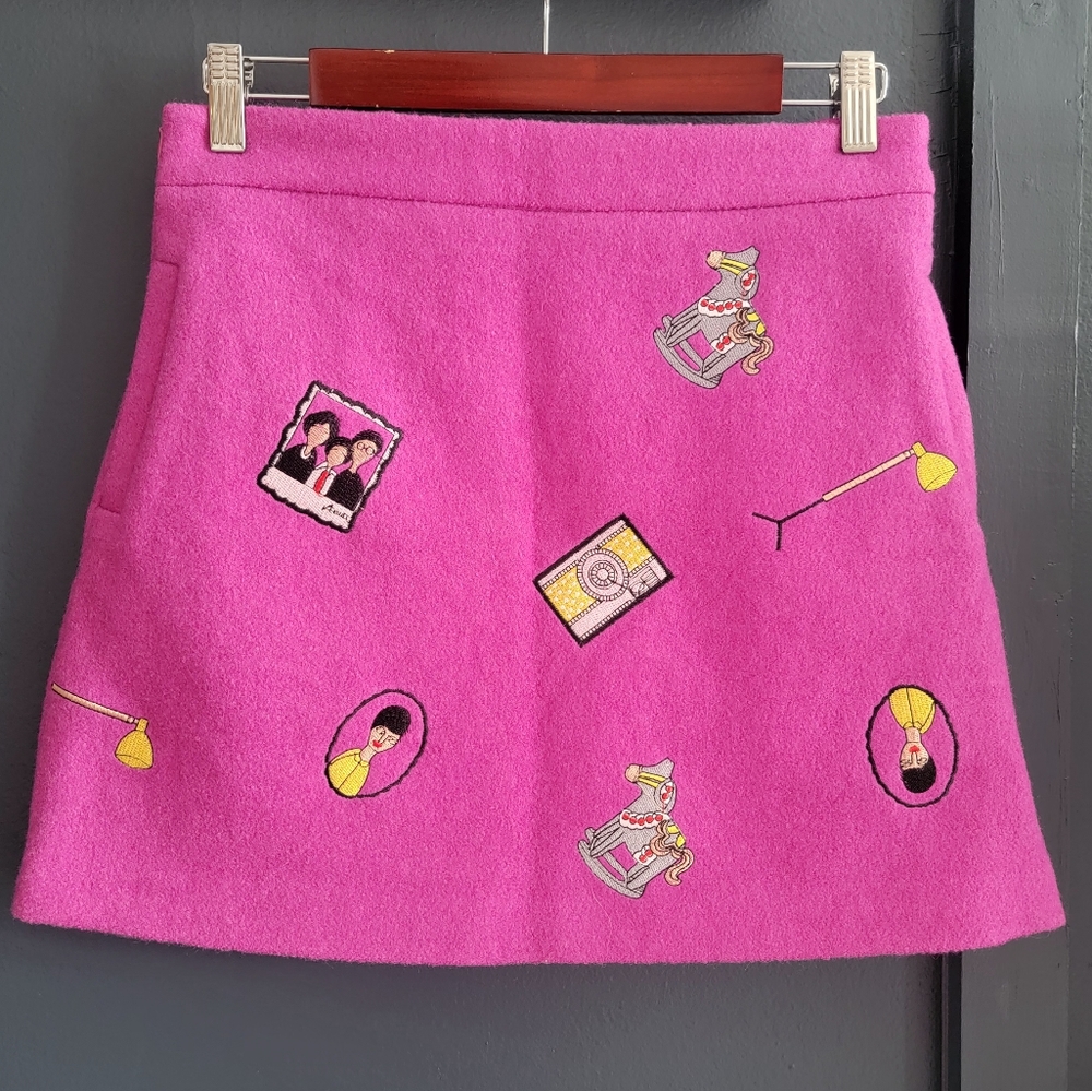 New‎ Kan Fei Pink Embroidered Novelty Details Mini Skirt Small